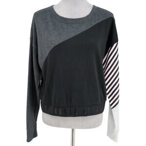 Victoria Secret Sport Sweatshirt Womens Large Black Gray Top Spell Out Gorpcore